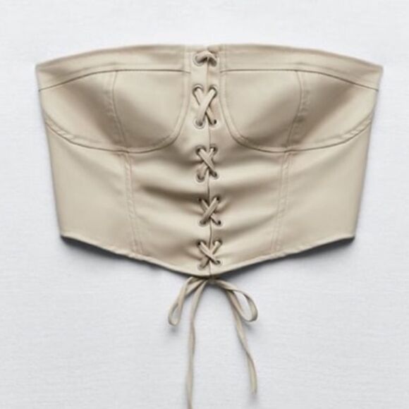 Zara Bandeau Bralet | Faux Leather Corset | Cream - Picture 1 of 3